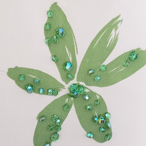 Finity Studio Cream Colored Silk Shell With Green Flowers/Beading - Picture 4 of 6